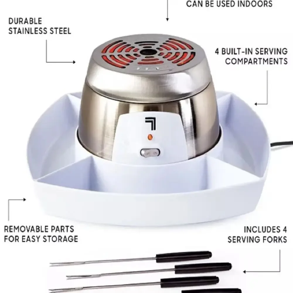 NEW SHARPER IMAGE White Silver Stainless Steel Electric Smores Maker Fondue Fork